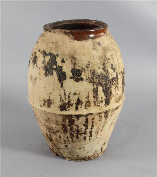 A 19th century, probably French, earthenware storage jar, 23in.